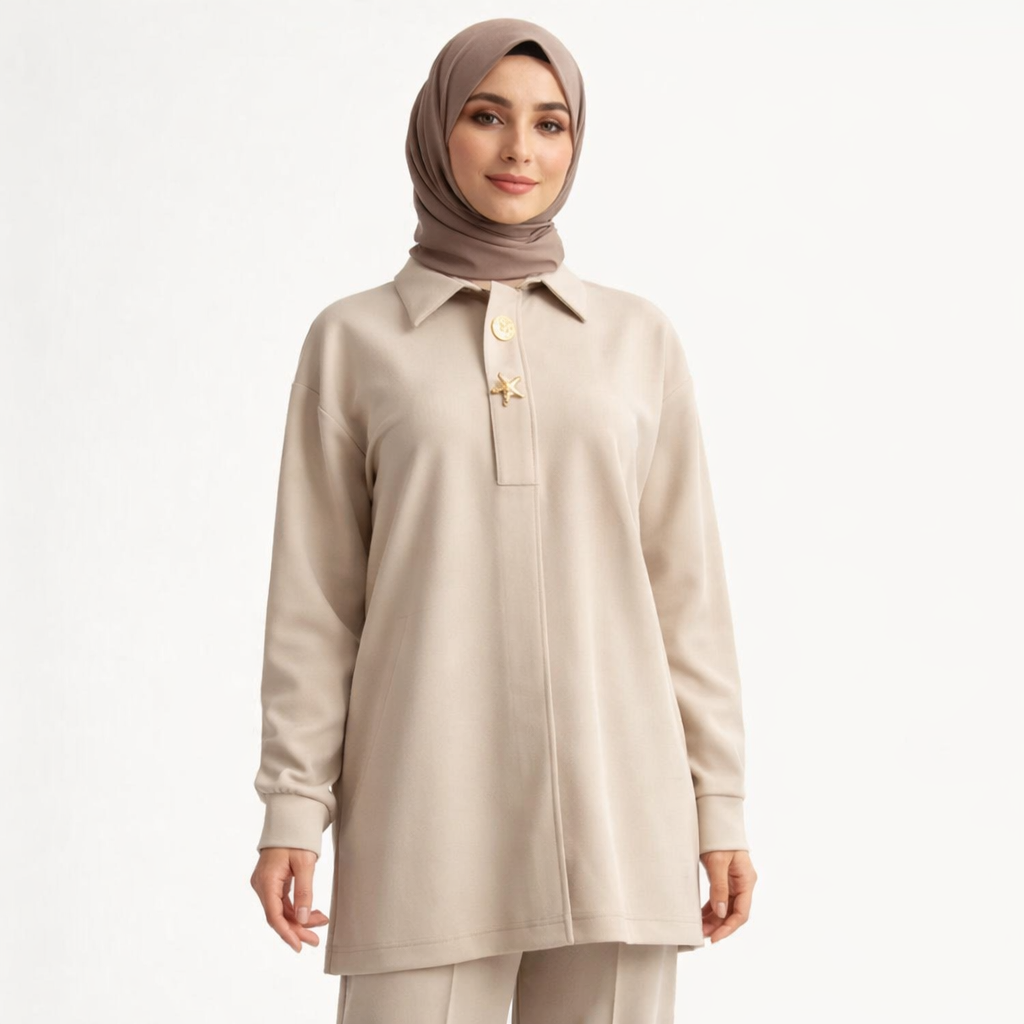 Zarif Krem Tesettür İkili Takım