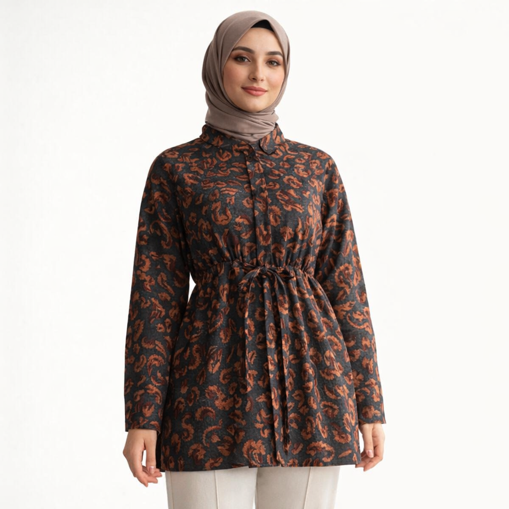 Leopar Desenli Kuşaklı Dış Giyim Ceket