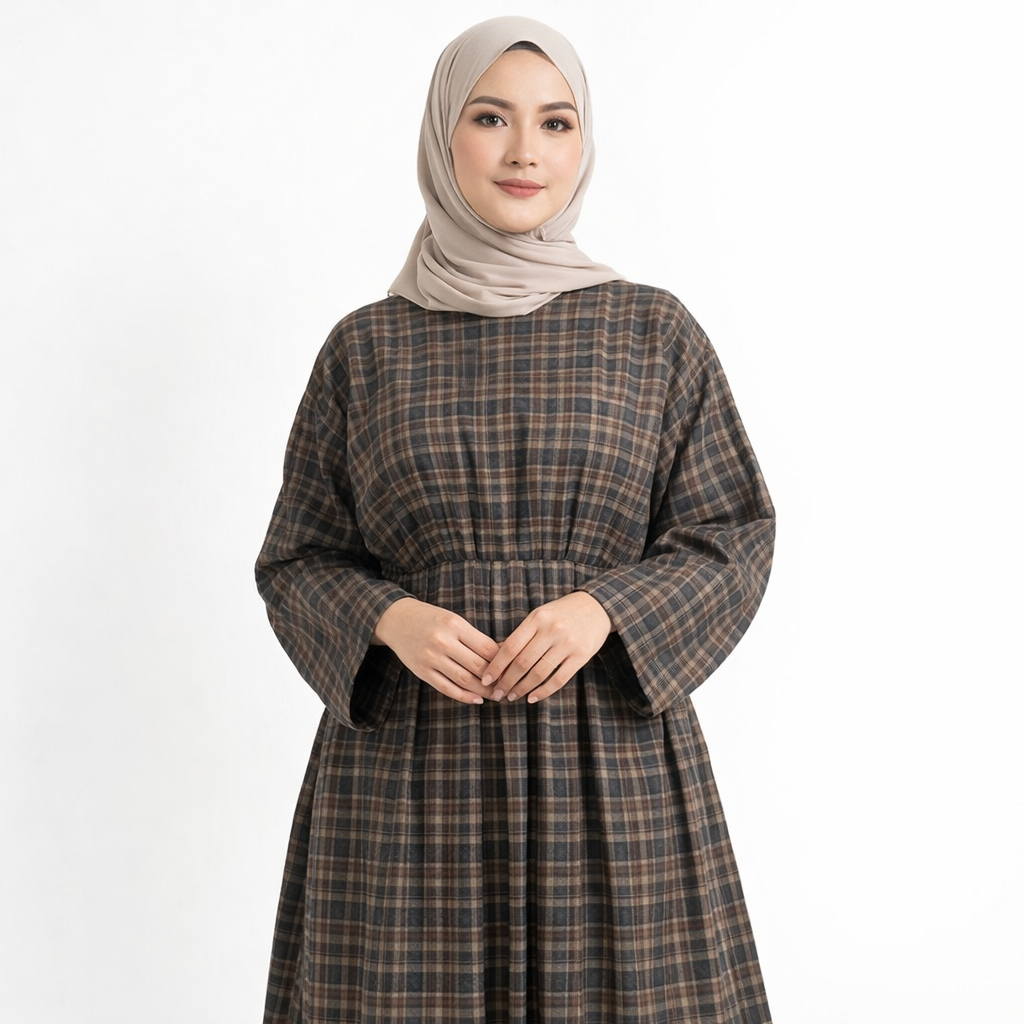 Ekose Desenli Boydan Tesettür Elbise