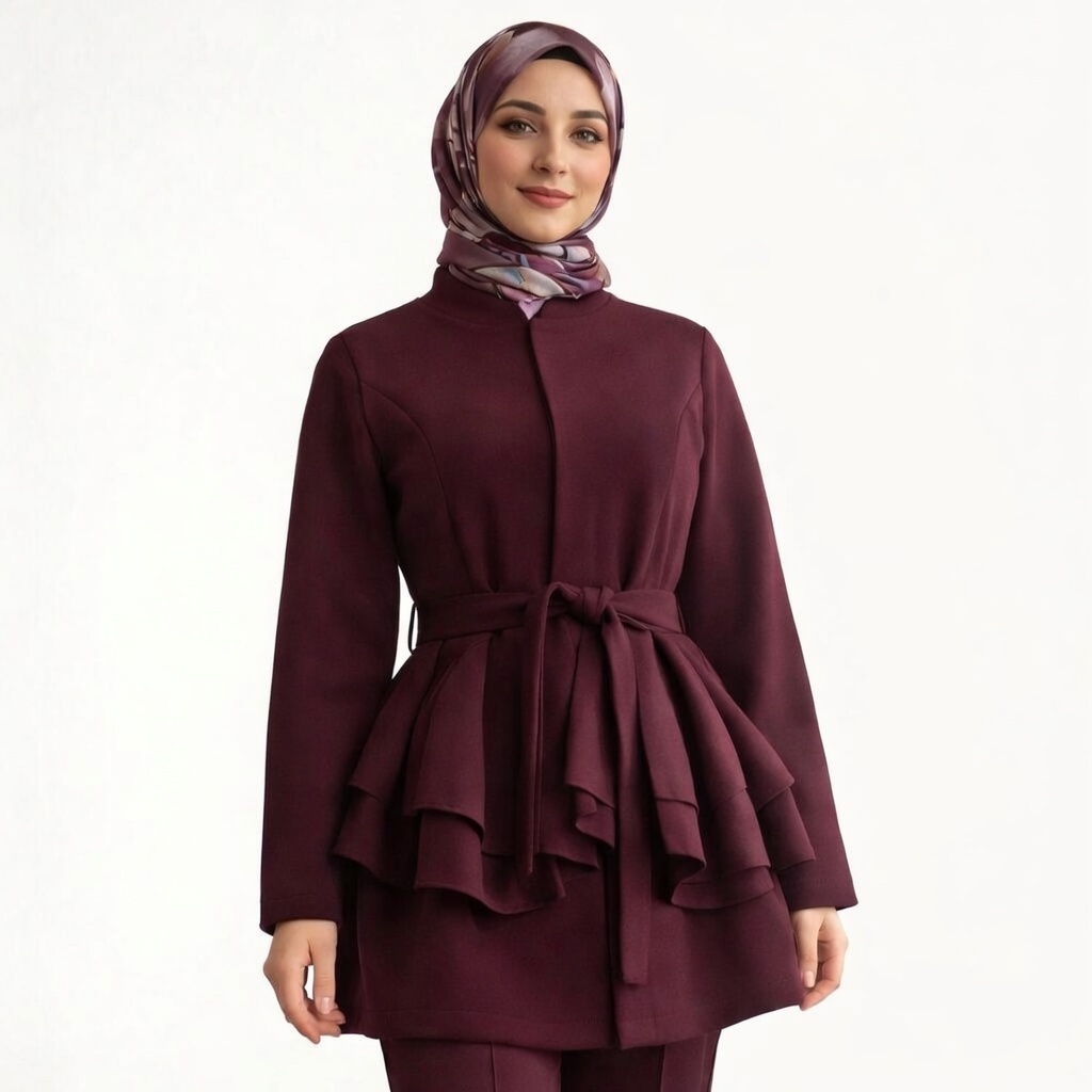 Bordo Belden Kemerli Şık Takım